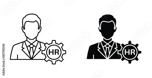 HR Manager Icon Set. HR manager vector symbol in black filled and outlined style.
