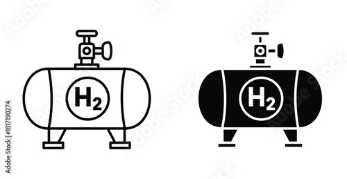 Hydrogen gas tank icon. Line with editable stroke and flat for Web
