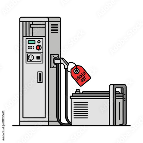 Industrial switchboard fully locked out for maintenance with visible safety tags and isolation locks