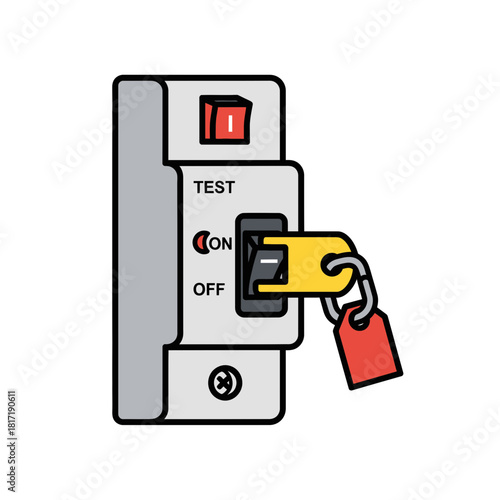 Electrical test switch locked in OFF position ensuring safe equipment shutdown for technicians