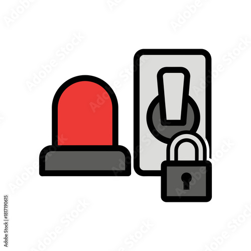 Emergency alarm beacon paired with lock symbol to reinforce immediate safety measures during lockout events