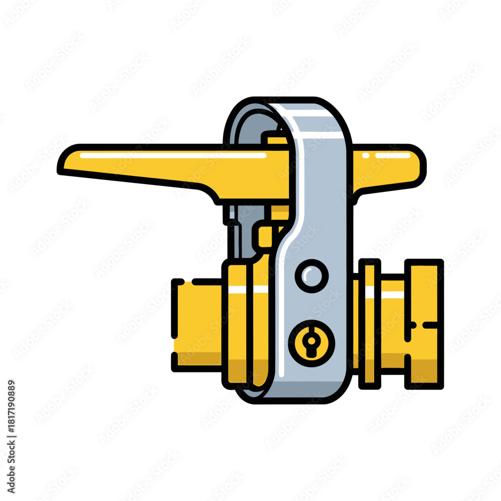 Fototapeta premium Industrial safety valve with bold yellow handle illustrating essential lockout-tagout protection for hazardous energy control