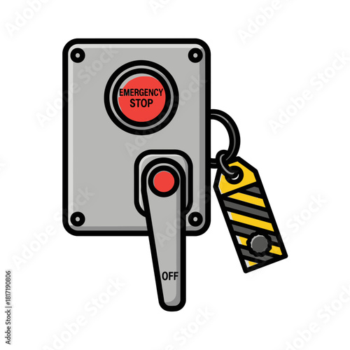 Electrical isolation switch locked with padlock and warning tag for high-voltage safety and maintenance protection