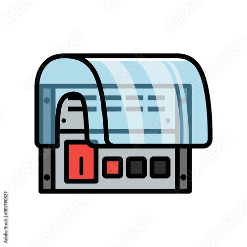 Protective machine guard with transparent cover showing secured lock system for preventing accidental equipment startup