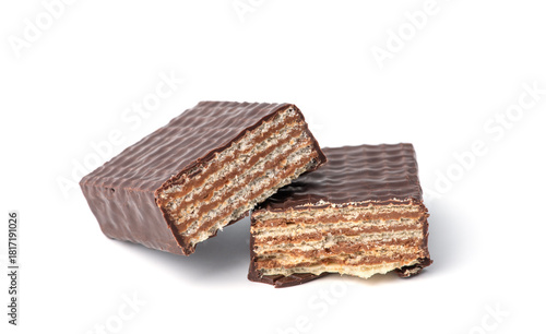 Waffle chocolate bars isolated on white background