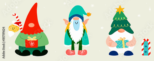 Charming Christmas Gnomes Holiday Vector Illustration Set