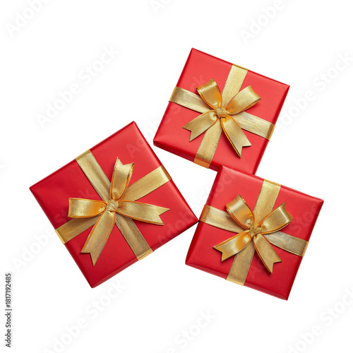 Red Wrapped Presents With Golden Ribbons Arranged for a Festive Occasion