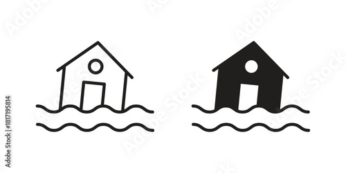 Flood icon flat and thin stroke vector pack. Editable icons set