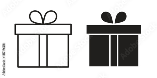 Gift icon flat and thin stroke vector pack. Editable icons set