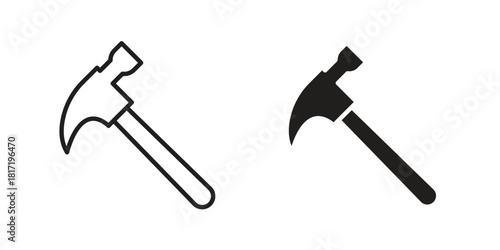 Hammer icon flat and thin stroke vector pack. Editable icons set