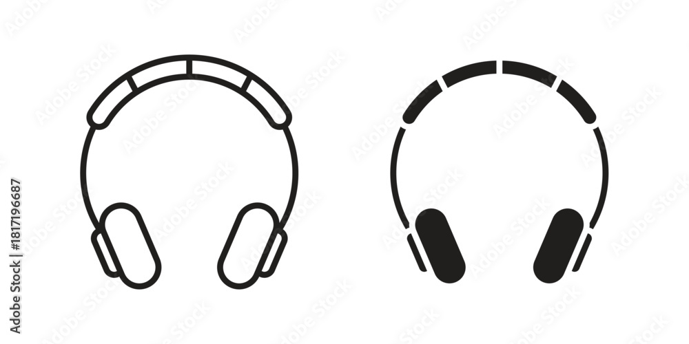 Obraz premium Headset icon flat and thin stroke vector pack. Editable icons set