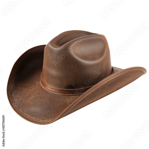 Brown Cowboy Hat on a Plain Background Showcasing Its Unique Design and Texture