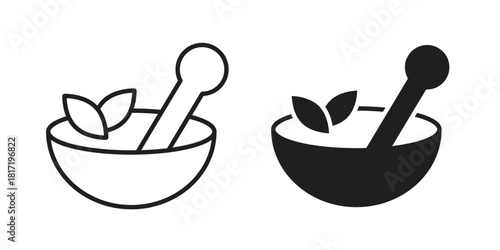 Herbal medicine icon flat and thin stroke vector pack. Editable icons set