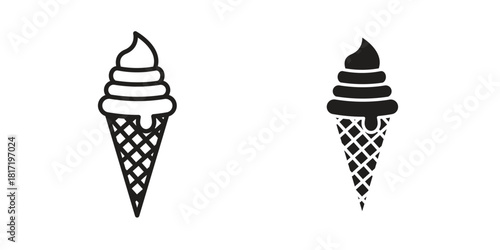 Ice cream cone icon flat and thin stroke vector pack. Editable icons set