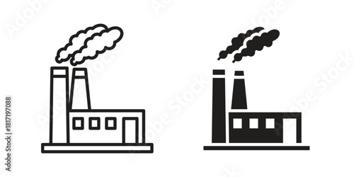 Industrial factory icon flat and thin stroke vector pack. Editable icons set