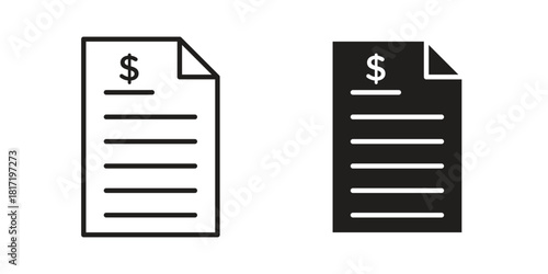 Invoice icon flat and thin stroke vector pack. Editable icons set