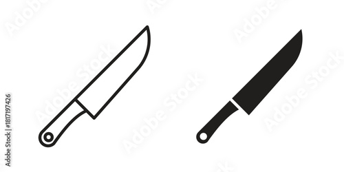 Kitchen knife icon flat and thin stroke vector pack. Editable icons set
