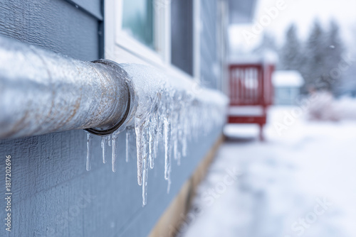 A pipe is covered in ice and snow