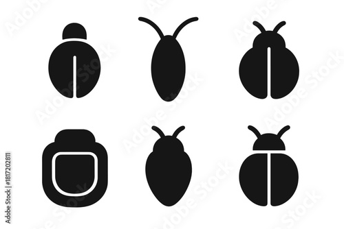 Abstract Insect Icons. Solid style icons of rebranded insect identity: abstract bug logo, cricket symbol without legs,