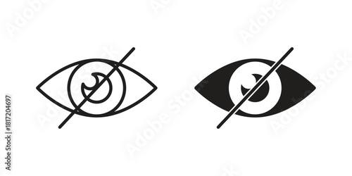 Eye crossed icon set. Outline symbol editable.