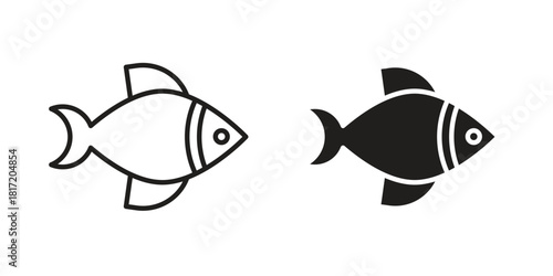 Fish icon set. Outline symbol editable.