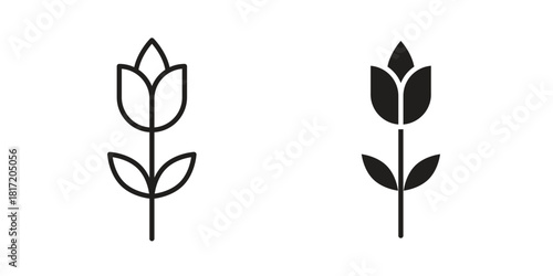Flower tulip icon set. Outline symbol editable.