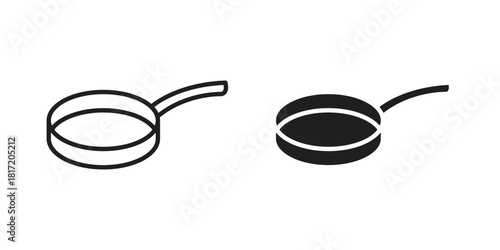 Frying pan icon set. Outline symbol editable.