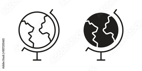 Globe icon set. Outline symbol editable.