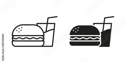 Hamburger soda icon set. Outline symbol editable.