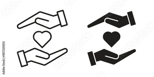 Hand holding heart icon set. Outline symbol editable.
