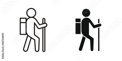 Hiking icon set. Outline symbol editable.