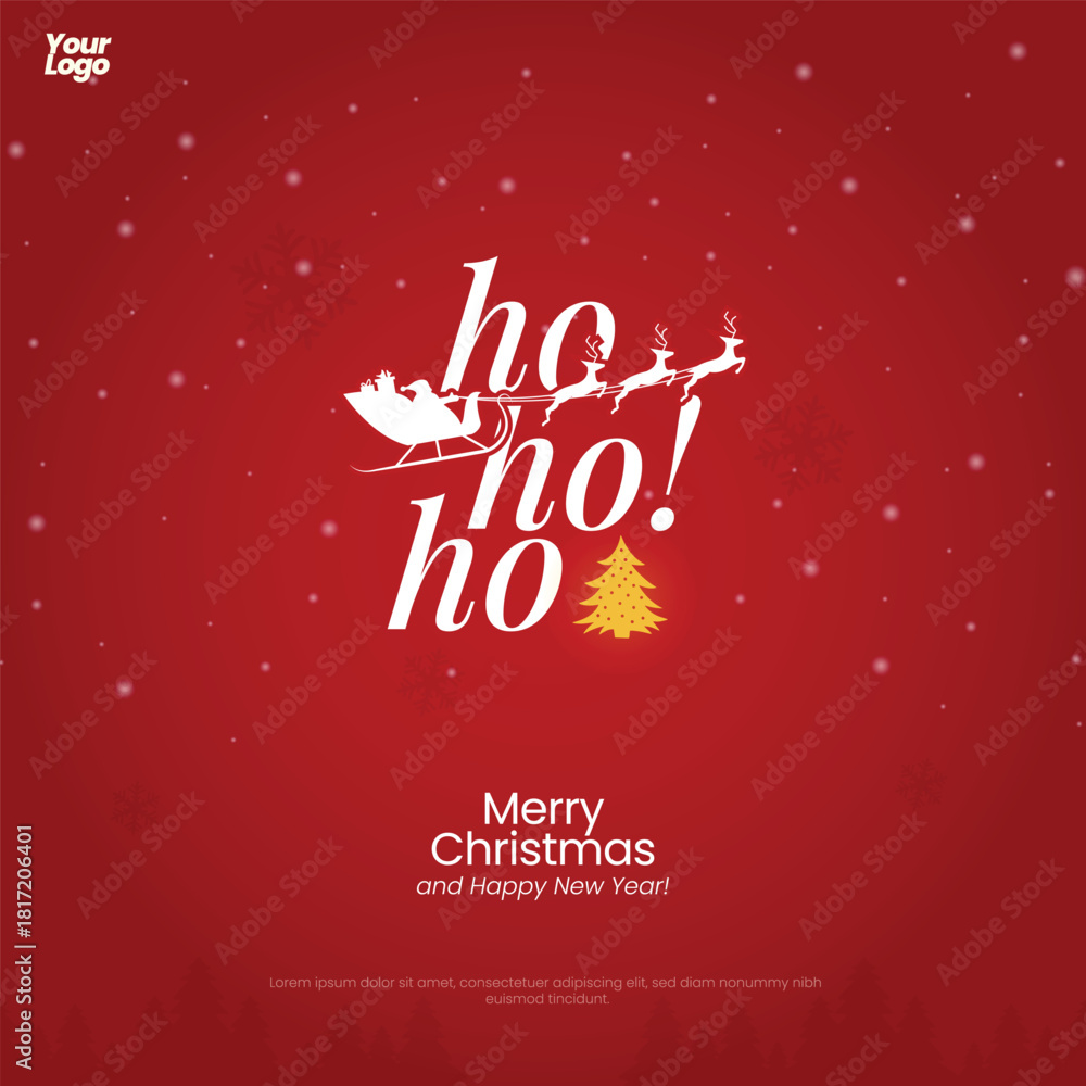 Obraz premium Merry Christmas Day. Ho Ho Ho typography, Merry Christmas Social Media creative post, Banner, background, template, greetings card, vector illustration.