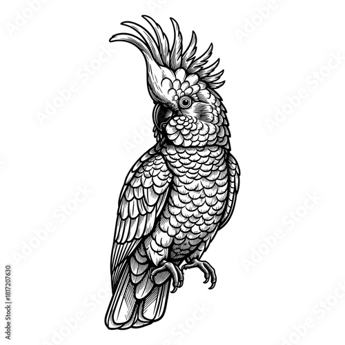 Cockatoo in vintage line art style