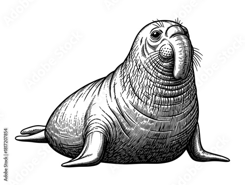 Elephant Seal Against White Background