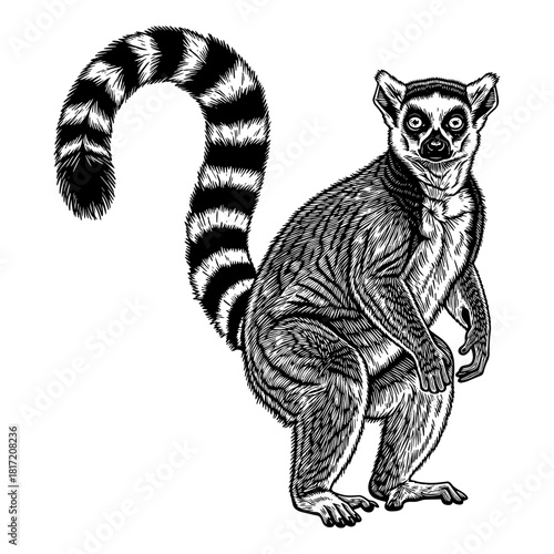Ring tailed lemur illustration on white background
