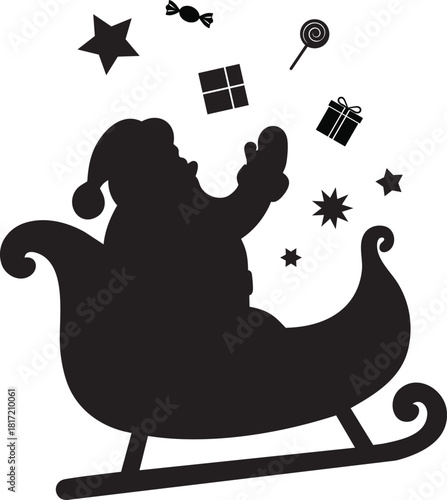 black santa sleigh catching gifts clip art preview