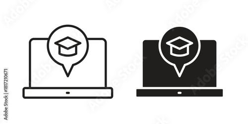 E learning icon flat and stroke collection for ui ux work.