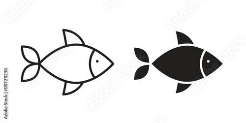 Fish icon flat and stroke collection for ui ux work.