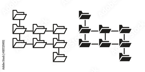 Folder tree icon flat and stroke collection for ui ux work.