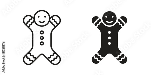 Gingerbread man icon flat and stroke collection for ui ux work.