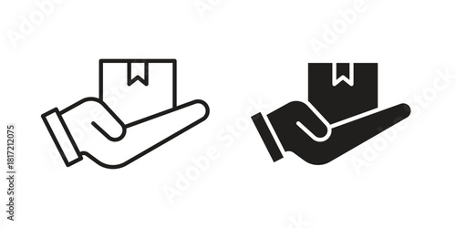 Hand holding box icon flat and stroke collection for ui ux work.