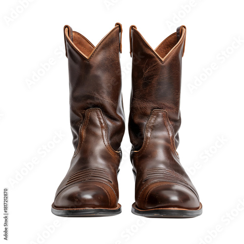 Brown Leather Cowboy Boots With Unique Stitching Design for Stylish Footwear