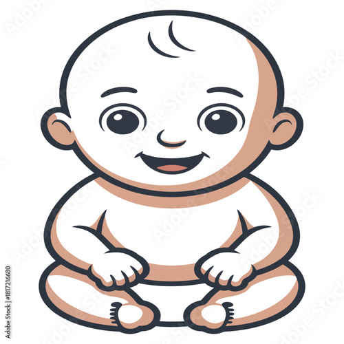 Adorable cartoon baby sitting and smiling, a delightful illustration of infancy and childhood, perfect for designs related to family and care