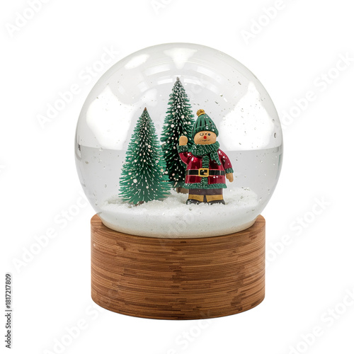 Snow Globe Featuring a Festive Character With Christmas Trees in a Cozy Winte...