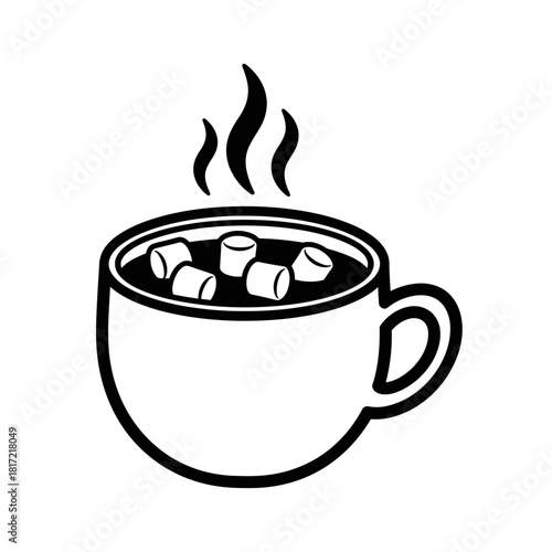 Hot chocolate cup with marshmallows and steam