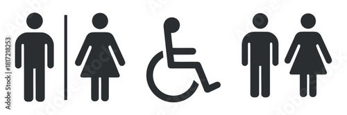Toilet sign set with male female and disabled access