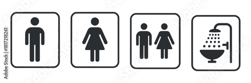 Toilet sign set with male female and shower indication