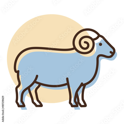 White Ram Sheep Minimal Line Icon