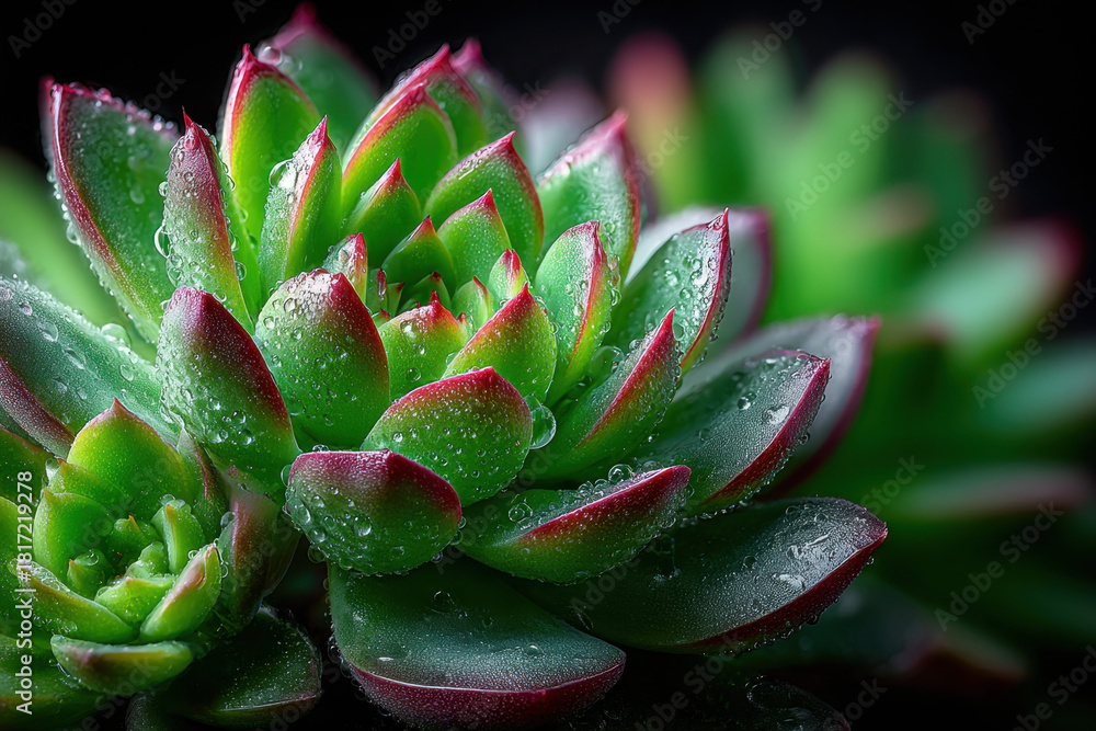 Fototapeta premium Close Up Green Succulent with Water Drops