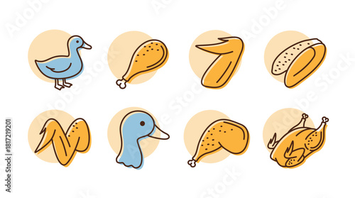 Duck Meat and Poultry Minimal Icon Set